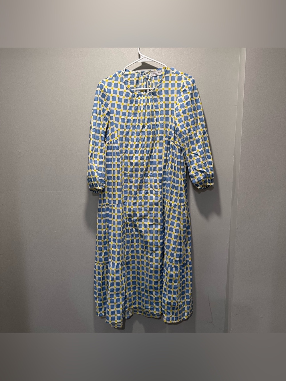 Monsoon and Beyond Blue and Yellow Gingham A-Line Tiered Dress Size Medium